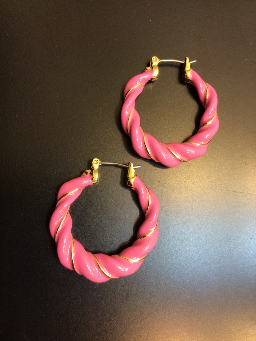 Twisted Gold Plated Pink Enamel Hoop Earrings Talbots Vibrant Retro